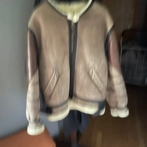 Men's Brown Shearling Bomber Jacket - Picture 1 of 15